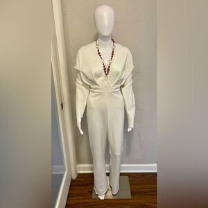 PLT white long sleeve jumpsuit.